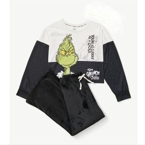 Nwt Justice Girls Size L 12/14 Grinch Long Sleeve Top and Wide Leg Pant